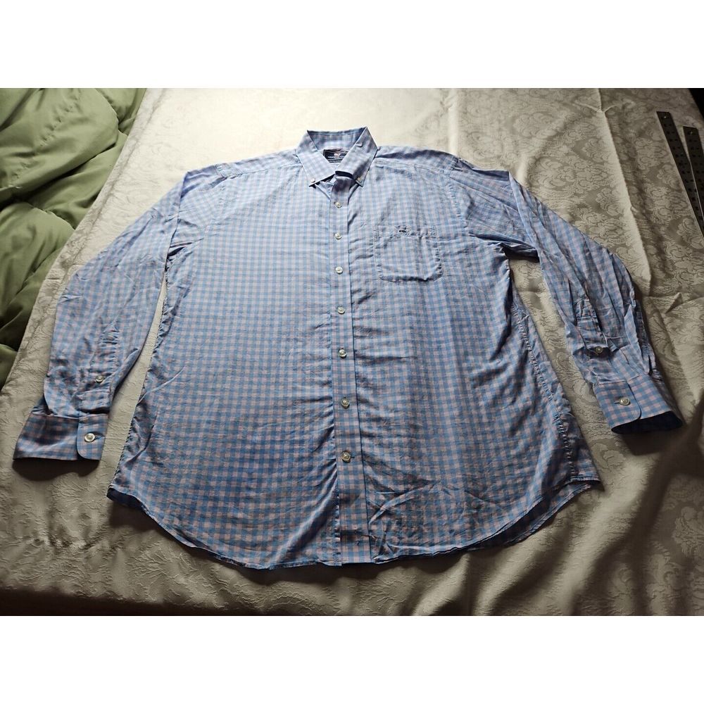Vineyard Vines PINK BLUE Checked Long Sleeve Cotton SLIM FIT TUCKER Shirt Large - Picture 5 of 10